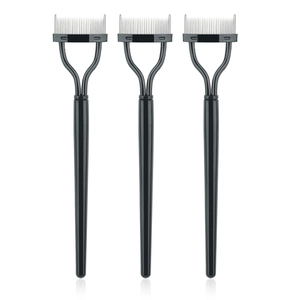 Three-pack ergonomic curved steel eyelash combs with fine metal teeth for lash separation