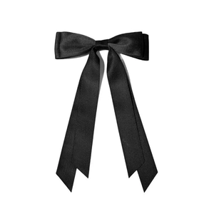 Elegante pasador de pelo de satén negro estilo Maillard con cintas largas de seda