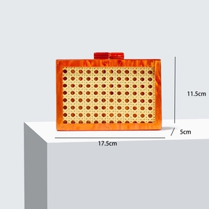 Detailed size specifications of the resin and wicker woven evening clutch bag