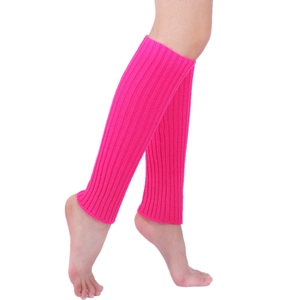 Detailed close-up of hot pink knitted leg warmers showing soft ribbed texture