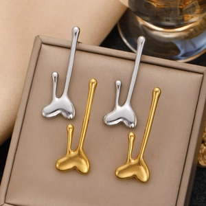 Abstract heart-shaped stainless steel earrings in gold and silver finish for women