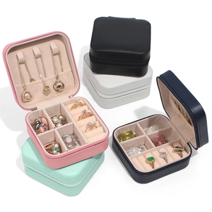 Portable PU leather jewelry box set for travel with ring slots and necklace hooks