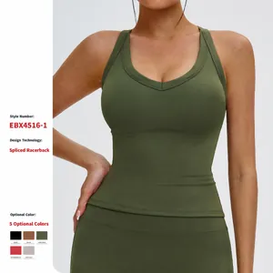 Débardeur de Sport pour Femmes avec Col en U et Dos Découpé Sans Manches Évacuation de l'Humidité Gilet de Yoga Rembourré Top de Course pour Fitness Extérieur