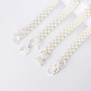 Elegante Perlenkettengürtel für Damen mit Strass-Schmetterling und Schleifen-Metallschnalle