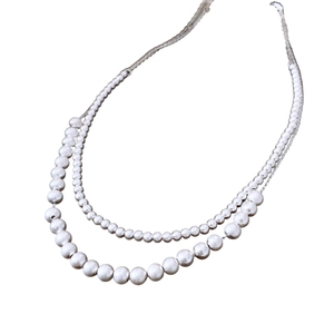 French court style double layer pearl beaded necklace for women in elegant white