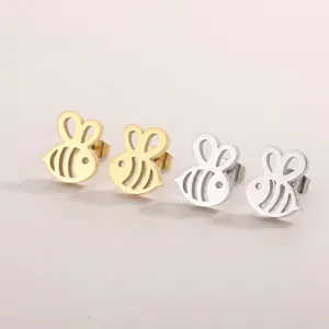 Honeybee Stud Earrings Stainless Steel Hollow Insect Design Simple Sweet Fashion Jewelry Accessory For Women Gold Steel Color