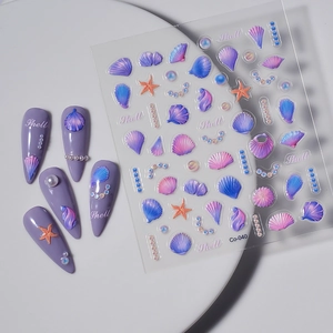 3D embossed ocean shell nail stickers with starfish and pearl design for manicure