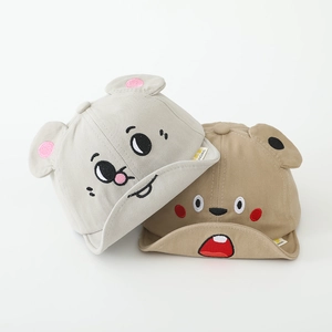 Cute baby cotton baseball caps with funny animal embroidery and soft brim in two colors