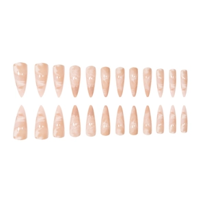 Lot de 24 faux ongles stiletto longs avec d'élégants motifs de texture marbre rose nude