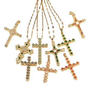 Minimalist cross necklaces with heart patterns and colorful cubic zirconia inlay