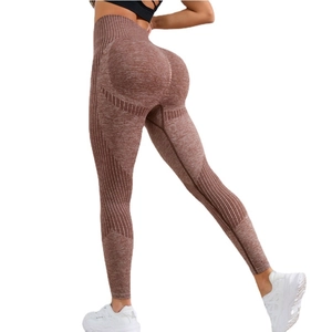 Leggings yoga a vita alta senza cuciture marrone scuro con effetto push-up
