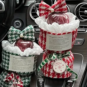 Christmas houndstooth gift bag with apple candle and pearl bow knot decoration