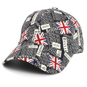 British flag pattern baseball cap with Union Jack print and England typography