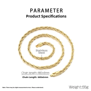 Dettaglio catena corda in acciaio inossidabile dorato da 6mm con lunghezza 660mm e trama