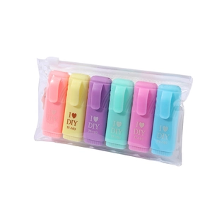 6-piece mini pill highlighter set in assorted colors with transparent zipper pouch
