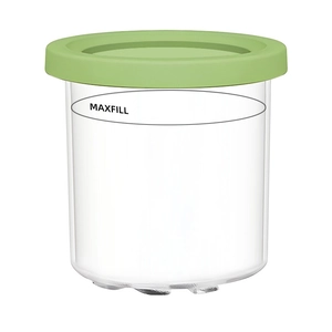 Clear ice cream pint container with light green lid and black Maxfill line indicator