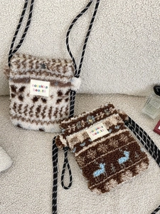 Petit sac bandoulière en polaire pour téléphone avec motifs ethniques et cordon