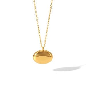 Collier grain d'or poli avec pendentif ovale lisse sur chaîne fine pour femme