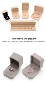 Detailed collection of velvet jewelry boxes for rings necklaces and bracelets in grey and beige