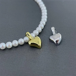 DIY S925 sterling silver heart pendant with white pearl necklace accessories in gold and silver