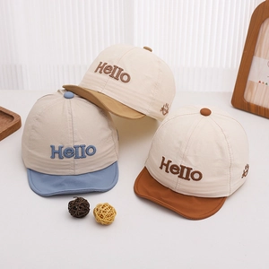 Casquette De Baseball Pour Enfants Bord Souple Broderie Lettre Hello Sourire Polyester Séchage Rapide Chapeau De Soleil