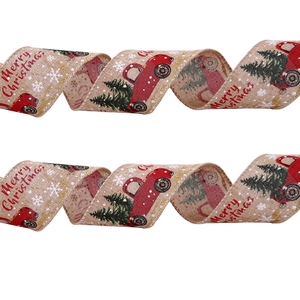 Ruban de Noël en lin de 3m avec camions rouges pour décoration de boîte cadeau festive