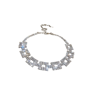 Sparkling silver rhinestone square link necklace with crystal embellishments for women