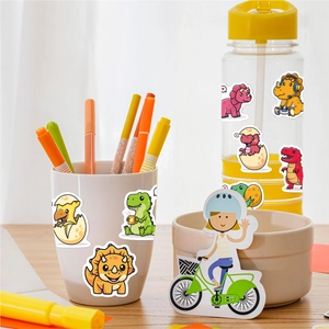 50pcs waterproof cartoon dinosaur and unicorn stickers on mugs and water bottles