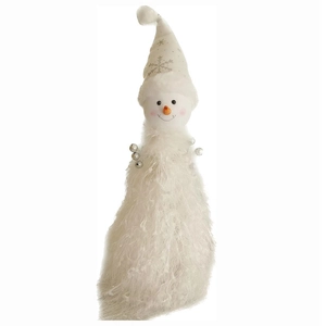 White feather snowman Christmas ornament with silver snowflake pointed hat and carrot nose