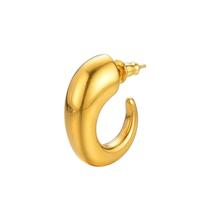 French vintage chunky gold C-shape hoop earrings with a polished 18K gold plated finish