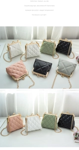 Mini quilted leather coin purse with vintage metal clasp and elegant chain strap details