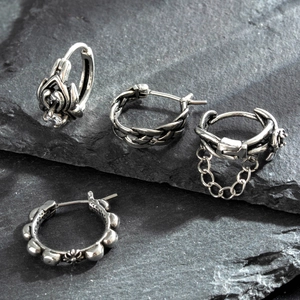 Retro Hoop Earrings Titanium Steel Distressed Gothic Punk Style Jewelry For Men Women