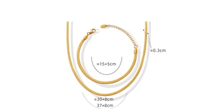 Detailed view of 18KGP gold herringbone chain set with various necklace and bracelet sizes