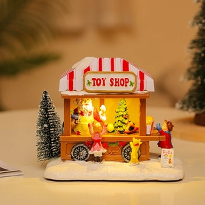 Christmas Miniature Toy Shop Glowing Music Box Resin Village House Festive Desktop Ornament For Holiday Home Decor Gift