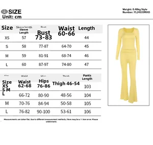 Detailed size chart for square neck pleated casual set showing top and pants measurements