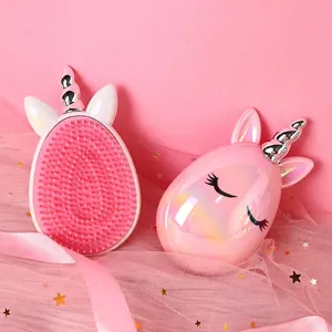 Cute pink unicorn hair brushes with soft massage bristles for girls in gift setting