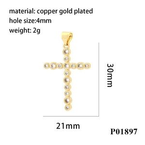 Detailed specs of copper gold-plated cross pendant with dimensions and model P01897