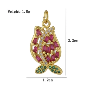 Detail of tulip pendant with red and green zircons including weight and size dimensions