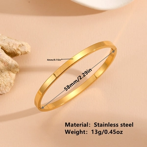 Minimalist gold stainless steel bangle bracelet 4mm width with 58mm inner diameter