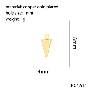 Detail showing dimensions and technical specs of the gold-plated cone pendant for DIY