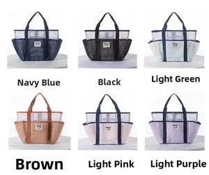 Mesh beach tote bags in six colors with multi-pocket design and breathable texture