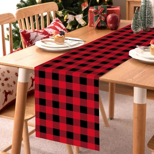 Christmas Table Runner Polyester Buffalo Plaid Pattern Holiday Dining Party Decoration Merry Christmas Print Rustic