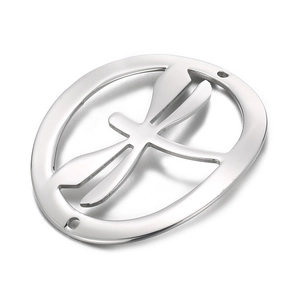 Polished stainless steel dragonfly cutout oval connector with dual holes for DIY bracelets