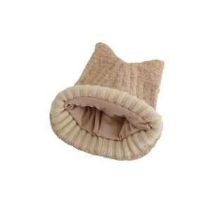 Chic beige knitted cat ear hat for girls featuring warm lining and stylish pointed ears