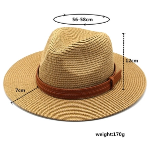 Dimensions détaillées du chapeau de paille fedora avec bord de 7cm et hauteur de 12cm