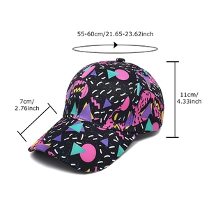 Graffiti printed baseball cap with vintage geometric patterns and size measurements