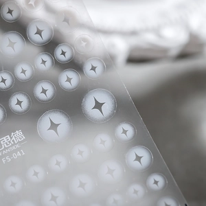 Pro matte thin nail art sticker FS-041 with white starburst patterns on transparent film