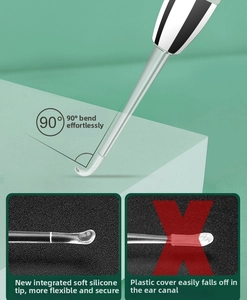 Detail of 90-degree bendable ear spoon with soft silicone tip and integrated design