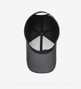 Detail view of the baseball cap inner structure with stitching and adjustable buckle strap