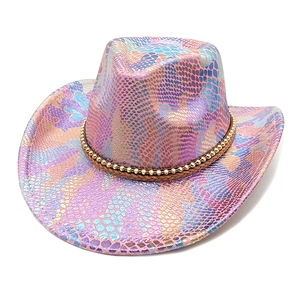 Rainbow snake-pattern western cowboy hat with studded leather band for party